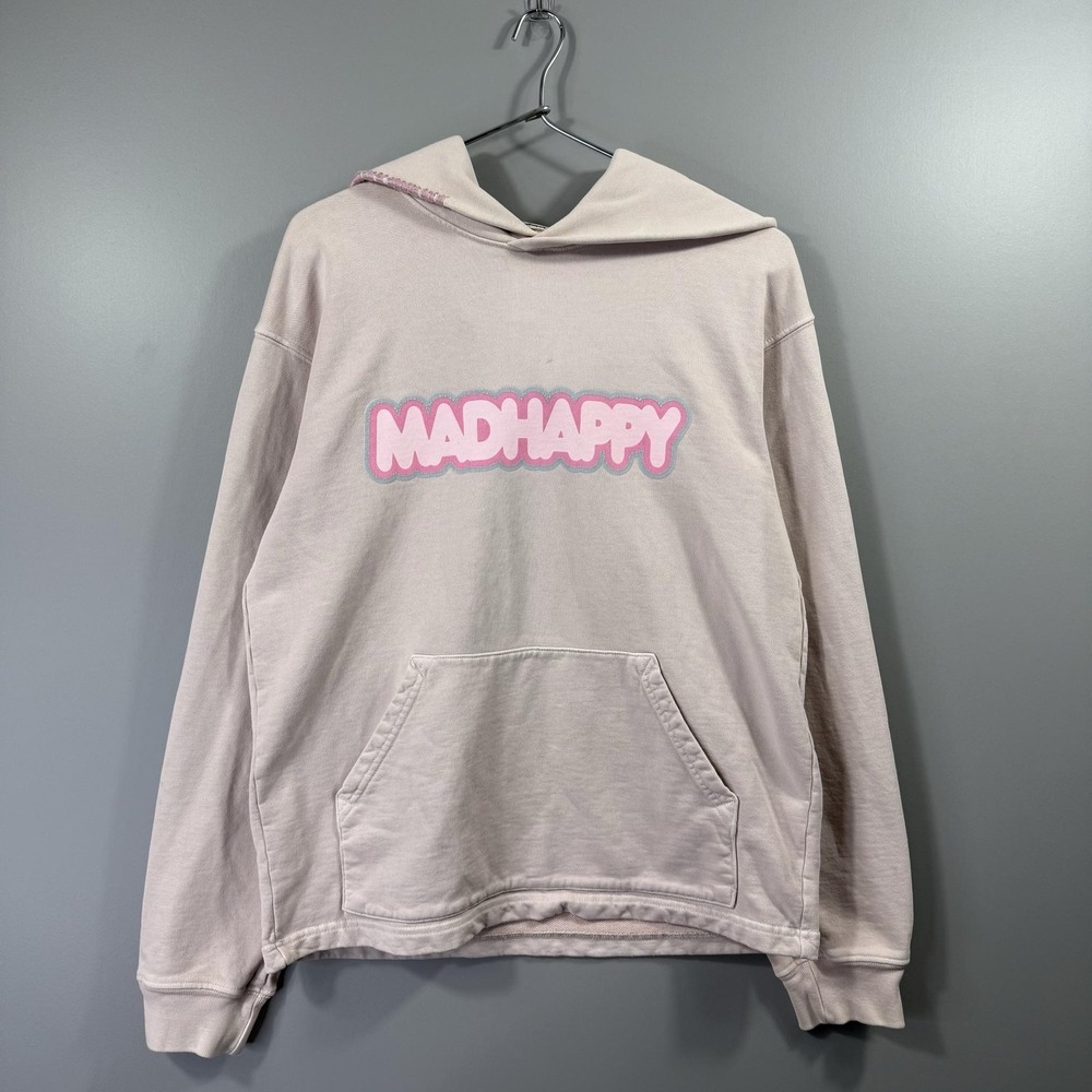 Madhappy Hoodie Womens Medium Pink Graphic Logo Pullover Fleece Sweatshirt